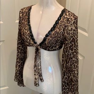 Sheer animal print sexy tie front top